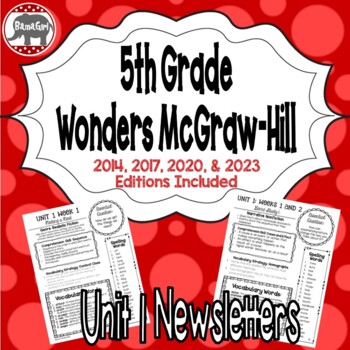 Preview of Wonders 2023, 2020, 2017 McGraw Hill 5th Grade Newsletters/Study Guide - Unit 1