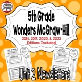 Wonders 2023, 2020, 2017 McGraw Hill 5th Grade Newsletters
