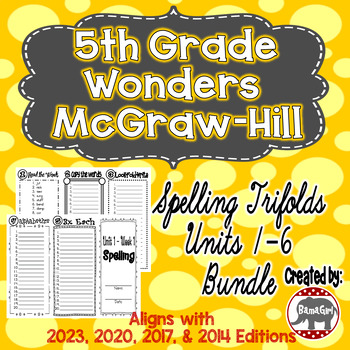 Preview of Wonders McGraw Hill 5th Grade Spelling Trifolds - Units 1-6 **Bundle**