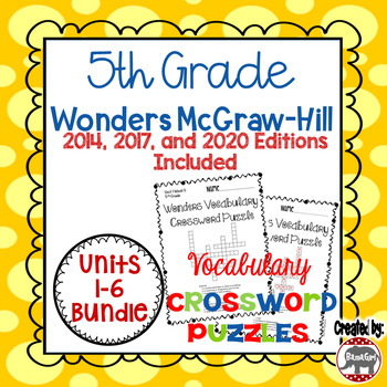 Preview of Wonders McGraw Hill 5th Grade Vocabulary Crossword Puzzles - Units 1-6 Bundle