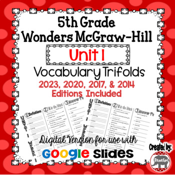 Preview of Wonders McGraw Hill 5th Grade Vocabulary Trifold - Unit 1 DIGITAL