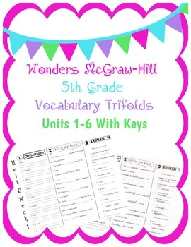 Preview of Wonders McGraw Hill 5th Grade Vocabulary Trifold - Units 1-6