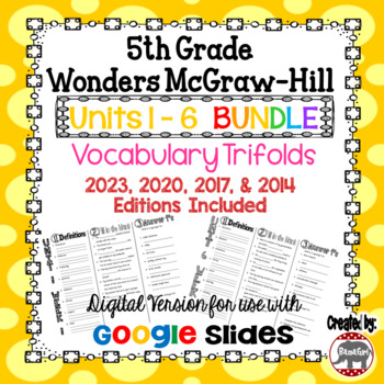 Preview of Wonders McGraw Hill 5th Grade Vocabulary Trifold - Units 1-6 Bundle DIGITAL