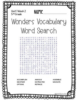 wonders mcgraw hill 5th grade vocabulary word search puzzles unit 1