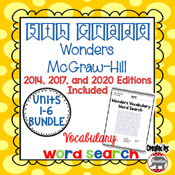 Preview of Wonders McGraw Hill 5th Grade Vocabulary Word Search Puzzles - Units 1-6 Bundle