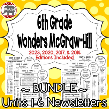 Preview of Wonders McGraw Hill 6th Grade Newsletter/Study Guide - Units 1-6 **Bundle**
