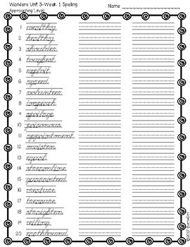 wonders mcgraw hill 6th grade spelling cursive handwriting practice unit 3