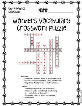 6th grade crossword puzzles