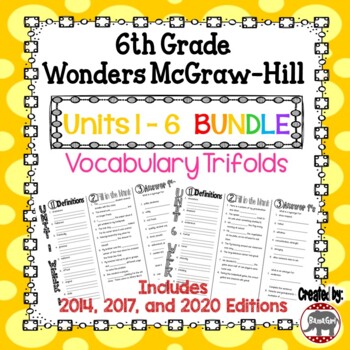 Preview of Wonders McGraw Hill 6th Grade Vocabulary Trifold - Units 1-6 **Bundle**