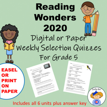 Preview of Wonders Reading 2020 Fifth Grade Weekly Selections Quiz Packet