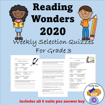 Preview of Wonders Reading 2020 Third Grade Weekly Selections Quiz Packet