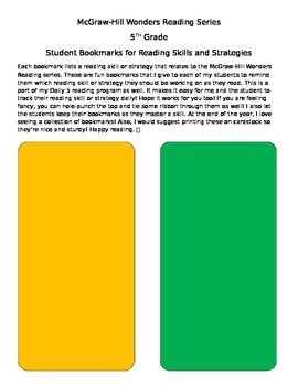 Preview of Wonders Reading Skills and Strategies Bookmarks