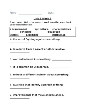 Preview of Wonders Reading Vocabulary Quiz & Word Wall - 4th Gr. Unit 3:Week 5(Florida)