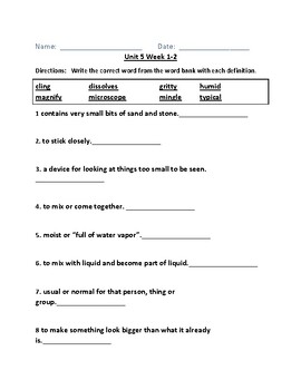 Preview of Wonders Reading Vocabulary Quiz & Word Wall - 4th Gr. Unit 5:Week 1-2(Florida)