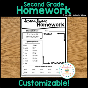 Preview of Wonders Second Grade Editable Homework