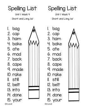 Wonders Second Grade Spelling List Bundle Units 1-6~ ON LEVEL | TPT