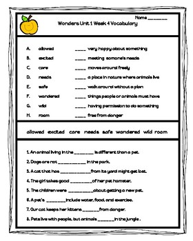 wonders second grade unit 1 week 4 vocabulary worksheet by michelle nelson