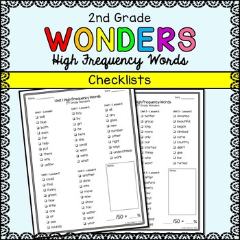 Preview of Wonders Sight Words - Second Grade High Frequency Word Checklists