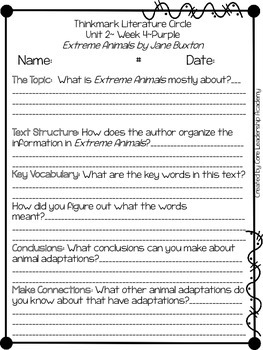 Wonders Thinkmark Literature Circles Unit 2.4 ~ 4th Grade | TpT