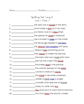 Preview of Wonders Unit 1, Week 2 Spelling Quiz 4th grade