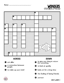 Wonders Vocabulary Crossword Puzzles 2nd Grade by Lory Evans | TpT