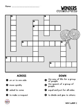 2nd Grade Vocabulary Crossword Puzzle