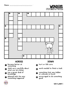Wonders Vocabulary Crossword Puzzles 3rd Grade by Lory Evans | TpT