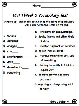 wonders vocabulary tests 5th grade unit 1 weeks 1 5 by the 5th grade