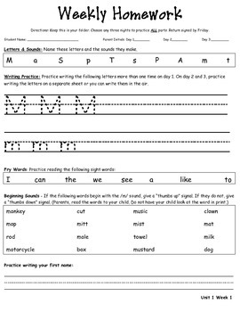 McGraw-Hill Reading Wonders Weekly Homework Kindergarten Smart Start-Unit 3