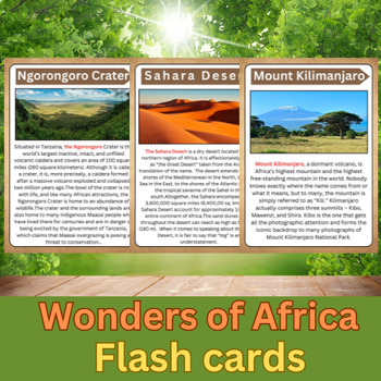 Preview of Wonders of Africa Printables Flashcards.