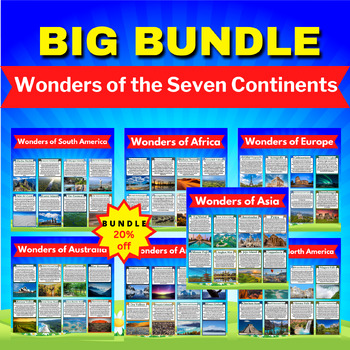 Preview of Wonders of the Seven Continents. Big Printable Flashcards Bundle. Back to School