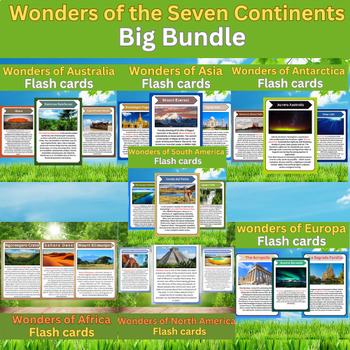 Preview of Wonders of the Seven Continents. Big bundle Printable Flashcards.