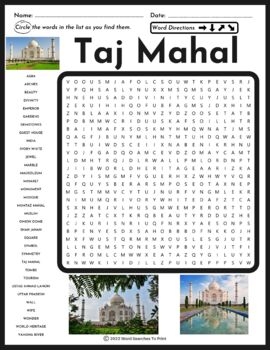 Wonders of the World Taj Mahal Word Search Puzzle by Word Searches To