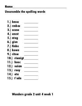 wonders spelling grade 2 unit 4 unscramble worksheet by taylor s tools