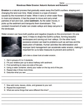 Preview of Wondrous Water Erosion Worksheet: Investigating Nature's Nurturer and Nuisance