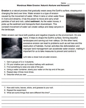 Wondrous Water Erosion Worksheet: Investigating Nature's Nurturer and ...