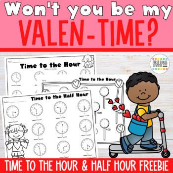Preview of Telling Time to the Hour and Half Hour Worksheets for Valentine's