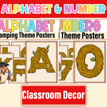 Preview of Wood Alphabet and Number | Camping Theme Alphabet & Number Posters