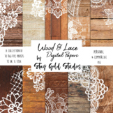 Wood and Lace Digital Paper Kit