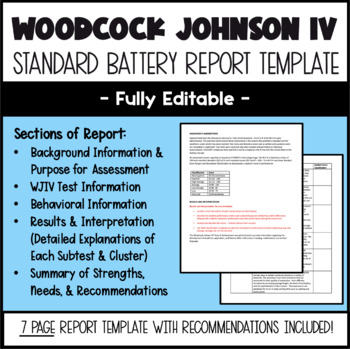 Preview of Woodcock Johnson IV Report Template  WJIV - (Editable)