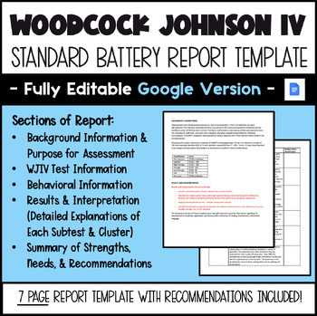 Preview of Woodcock Johnson IV Report Template WJIV - (Editable Google Version)