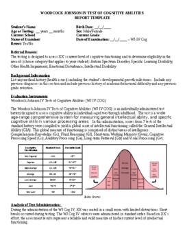 Preview of Woodcock-Johnson IV - Tests of Cognitive Abilities Report Template