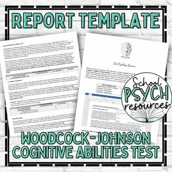 Preview of Woodcock Johnson Test of Cognitive Abilities WJ-COG Report Template Shell