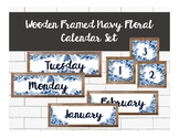 Wooden Framed Navy Floral Calendar Set
