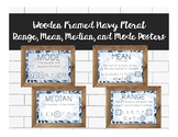 Wooden Framed Navy Floral Range, Mean, Median, Mode Posters
