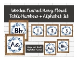 Wooden Framed Navy Floral Table Numbes and Alphabet Set
