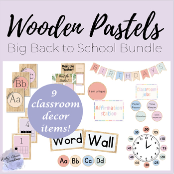 Preview of Wooden Pastels BIG Bundle - back to school classroom decor elementary teacher 