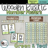 Wooden Rustic Classroom Decor Green and Teal Number Posters