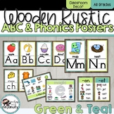Wooden Rustic Classroom Decor Green and Teal ABC and Phoni