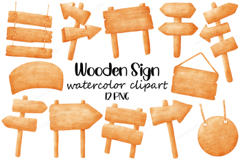 Preview of Wooden Sign Watercolor Clipart, Wood Sign, Beach Sign, Signal Clipart